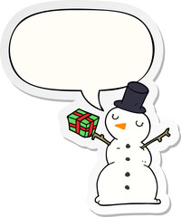 cartoon snowman and speech bubble sticker