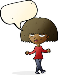 cartoon smug looking woman with speech bubble