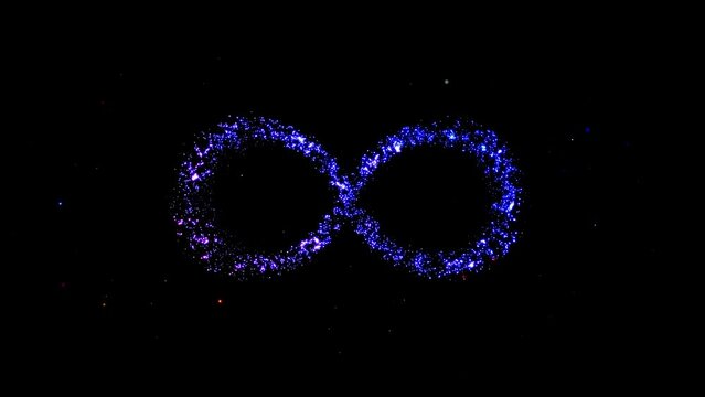 infinity symbol formed by blue light particles on black background