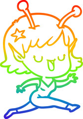rainbow gradient line drawing happy alien girl cartoon laughing
