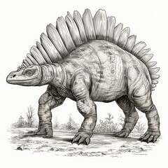 Fototapeta premium Dinosaur Sketch, Hand Drawn Sketched Stegosaurus Dino, Engraving Dinosaurs, Ink Jurassic Monster