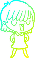 cold gradient line drawing cartoon woman