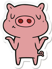 sticker of a cartoon content pig