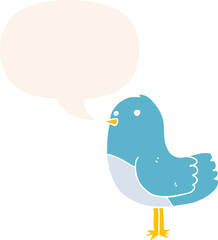 cartoon bird and speech bubble in retro style