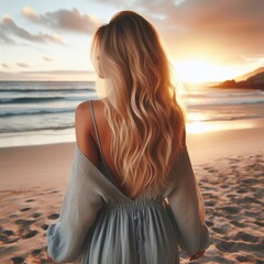 Fototapeta na wymiar Beautiful blonde woman on a beach