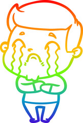 rainbow gradient line drawing cartoon man crying