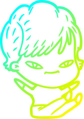 cold gradient line drawing cartoon happy woman