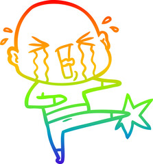rainbow gradient line drawing cartoon crying bald man