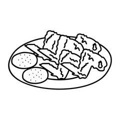 Chicken Broast Wings outline concept, Hot buffalo Wingettes vector design, Fast Food hand draw symbol, Junk food sign, english american cuisine stock illustration 