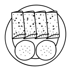 Cheese sticks with dip sauces outline concept, Fried Mozzarella dough vector design, Fast Food hand draw symbol, Junk food sign, english american cuisine stock illustration 