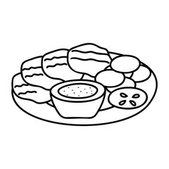 Lamb Chapli Kabab outline concept, patty bite with seasonal vegetables and ketchup vector design, Fast Food hand draw symbol, Junk food sign, english american cuisine stock illustration 