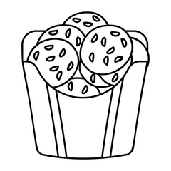 Fried Onion Rings outline concept, Swirl Fries vector design, Fast Food hand draw symbol, Junk food sign, english american cuisine stock illustration 