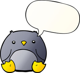 cartoon penguin and speech bubble in smooth gradient style