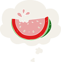 cartoon watermelon and thought bubble in retro style