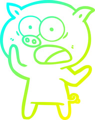 cold gradient line drawing cartoon pig shouting