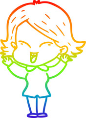 rainbow gradient line drawing happy cartoon girl