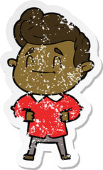 distressed sticker of a happy cartoon man