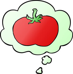 cartoon tomato and thought bubble in smooth gradient style