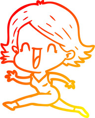 Obraz premium warm gradient line drawing cartoon happy woman