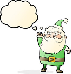 cartoon santa claus with thought bubble
