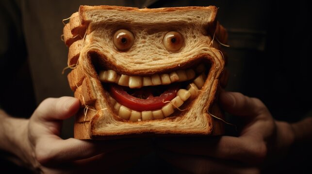 Smiling sandwich cartoon with big eyes
