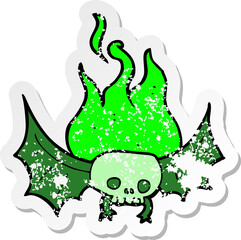 retro distressed sticker of a cartoon spooky skull bat