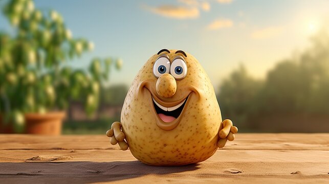 Smiling potato cartoon with big eyes