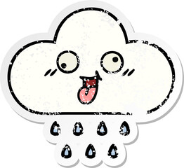 distressed sticker of a cute cartoon rain cloud