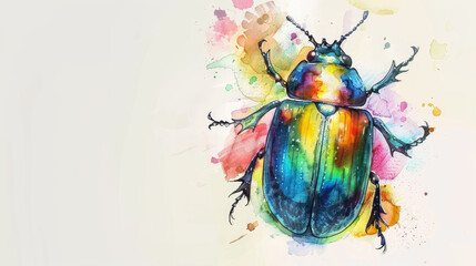 beetle watercolor hand draw style
