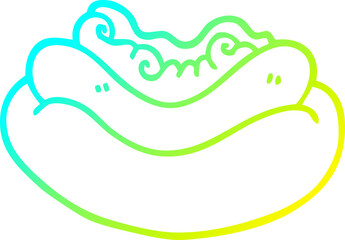 cold gradient line drawing cartoon hotdog in a bun