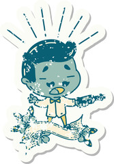 grunge sticker of tattoo style man serving wine