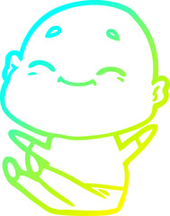 cold gradient line drawing happy cartoon bald man