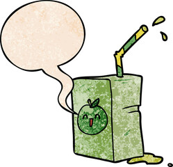 cartoon apple juice box and speech bubble in retro texture style