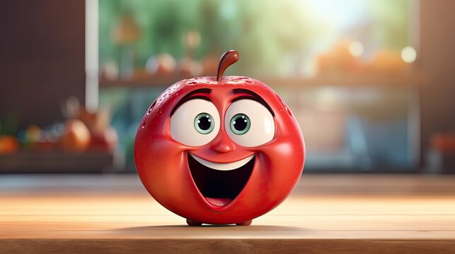 Smiling pomegranate cartoon with big eyes