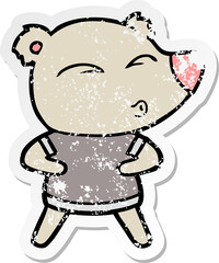 distressed sticker of a cartoon whistling bear