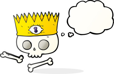 thought bubble cartoon magic crown on old skull