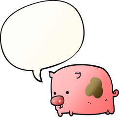 cartoon pig and speech bubble in smooth gradient style