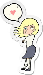 sticker of a cartoon woman talking about love