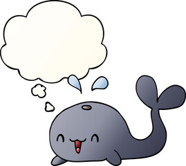cartoon happy whale and thought bubble in smooth gradient style