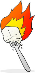 cartoon flaming tofu on fork