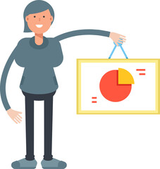 Woman Character Holding Pie Chart Signage
