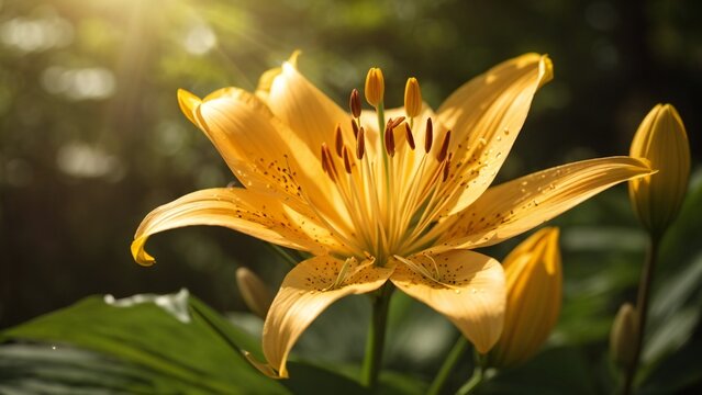 Close-Up Photography of Yellow Lilies with Sunshine and Blur