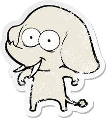 distressed sticker of a happy cartoon elephant