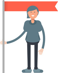 Woman Character Holding Flag Pole
