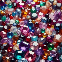 Closeup of many colorful gemstones