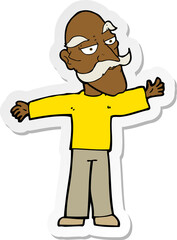 sticker of a cartoon old man spreading arms wide