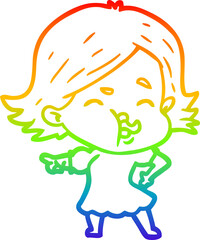 Obraz premium rainbow gradient line drawing cartoon girl pulling face