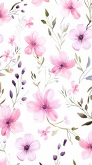 Pink flowers watercolor seamless patterns