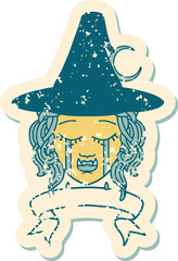 crying half orc witch character face illustration