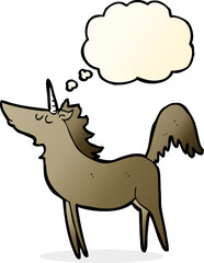 cartoon unicorn with thought bubble